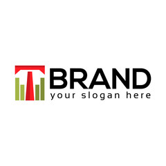 Letter T on white background, flat design	