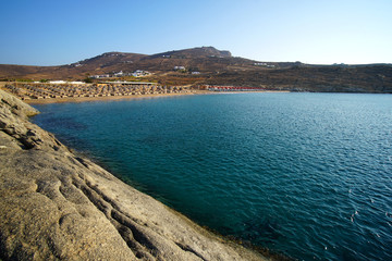 Beautiful panoramic view of Lia beach bay in Mykonos