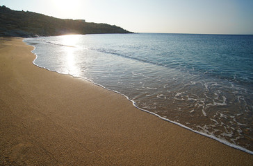 Beautiful panoramic view of Lia beach bay in Mykonos