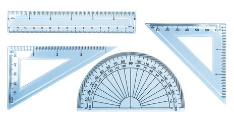 Set blue transparent rulers isolated on white background
