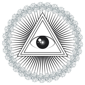 All seeing eye with rays of light and delta symbol