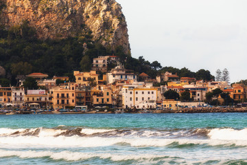 Lovely Evening at Mondello, Sicily on Italy, in South Europe. Landscape Travel Picture