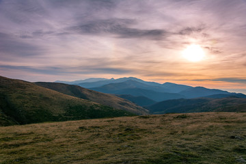 Panoramic beautiful Misty Morning with Beautiful Sunrise which clear blue sky in morning. Old mountain in Bulgaria