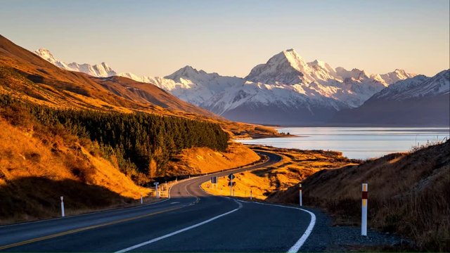4K Cinematic Panning Left to Right Time lapse of Aoraki Mount Cook at Peter's Lookout in the Aoraki Mount Cook National Park in South Island, New Zealand at sunrise.