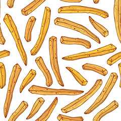 Vector pattern on the fast food theme: french fries.