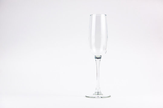 glass empty champagne glass on white background
