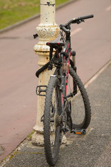 Bicycles parked and locked in different places in the center of the city of Vitoria-Gasteiz (Alava) Basque Country, Spain.