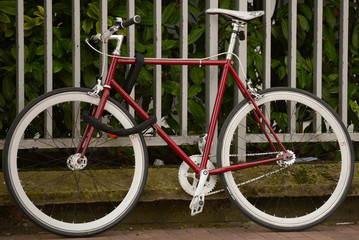 Obraz premium Bicycles parked and locked in different places in the center of the city of Vitoria-Gasteiz (Alava) Basque Country, Spain.
