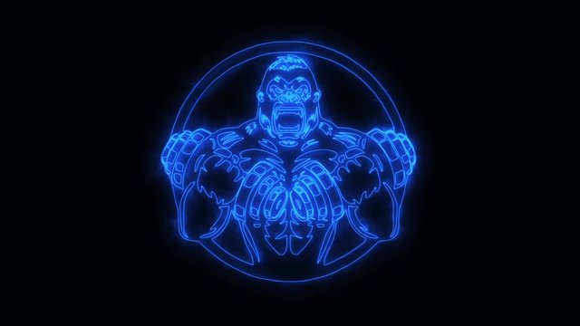 Blue Gorilla Gym Fitness Animated Logo Loop Graphic Element