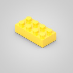 Fototapeta premium Yellow toy building block brick for children. 3d render isolated on white background.
