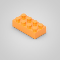 Orange toy building block brick for children. 3d render isolated on white background.
