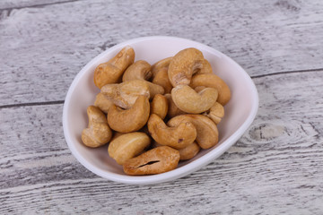 Cashew nuts heap in the bowl