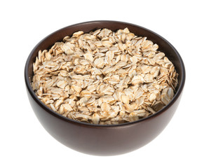 Rolled oats, healthy breakfast cereal oat flakes isolated on white