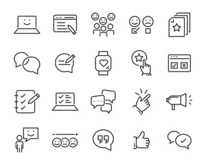 set of feedback icons, such as review, emoticon, test, comment, bubble
