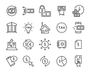 set of money icons, such as finance, currency, moblie banking, payment