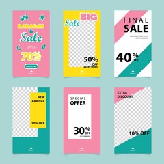 set of Instagram stories ramadan sale banner background, instagram template photo, can be use for, landing page, website, mobile app, poster, flyer, coupon, gift card, smartphone template, web design