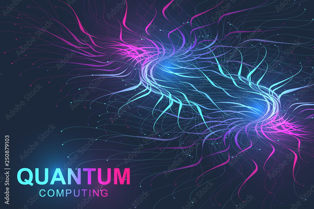 Aufkleber Quantum computer technology concept. Deep learning artificial intelligence. Big data algorithms visualization for business, science, technology. Waves flow. Vector illustration