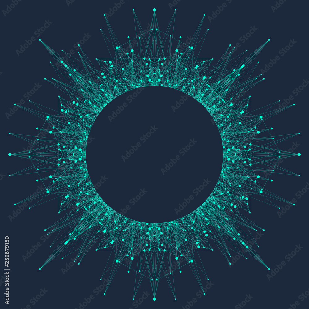 Fototapete Quantum computer technology concept. Deep learning artificial intelligence. Big data algorithms visualization for business, science, technology. Waves flow. Vector illustration