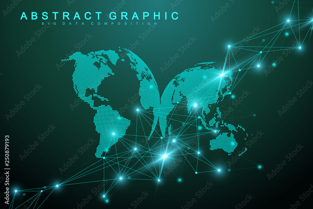 Poster Big data visualization. Graphic abstract background communication. Perspective backdrop visualization. Analytical network visualization. Vector illustration.