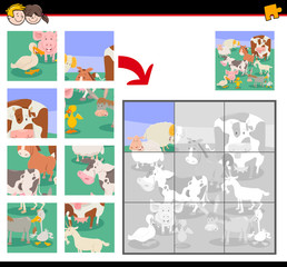 Fototapeta premium jigsaw puzzle game with cartoon farm animals