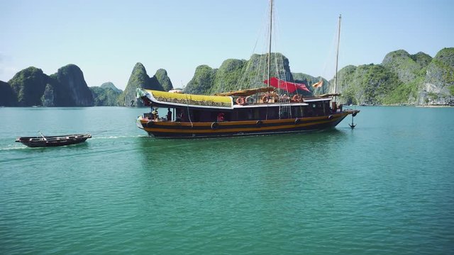 View Of Travel At Tourist Boat On Ha Long Bay, A World Natural Heritage