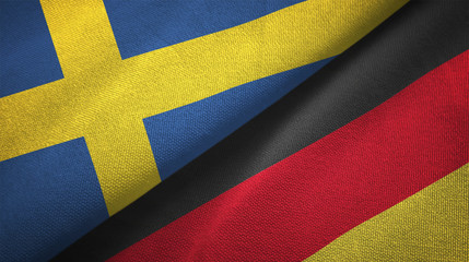 Sweden and Germany two flags textile cloth, fabric texture