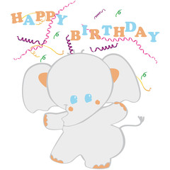 kids birthday card with little cartoon elephant