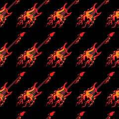 Flying Burning Guitars Seamless Pattern Background Vector Illustration