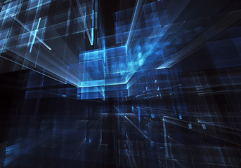 Abstract 3D fractal background, 3D illustration. Virtual Neon City