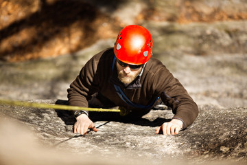 Man climbing on rock 