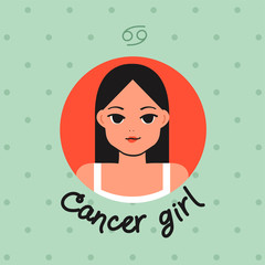 Cancer : Pretty girl with horoscope sign on pastel background  : Vector Illustration