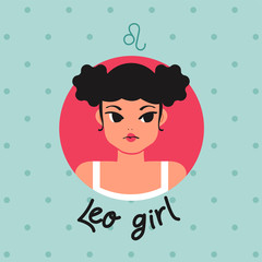 Leo : Pretty girl with horoscope sign on pastel background  : Vector Illustration