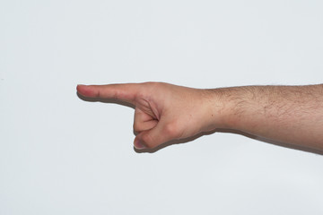 hand with index finger isolated on white background pointing to the left