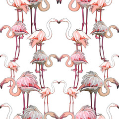 Seamless background with flamingos