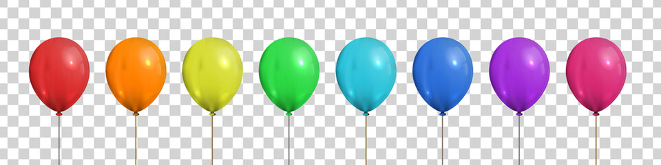 Vector set of realistic isolated colorful balloons for template and invitation decoration on the transparent background. Concept of birthday and anniversary celebration. - obrazy, fototapety, plakaty
