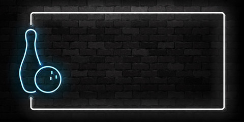 Vector realistic isolated neon sign of Bowling frame logo for decoration and covering on the wall background. Concept of game sport and bowling club.