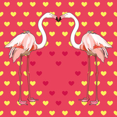 Postcard for Valentine's Day with flamingos