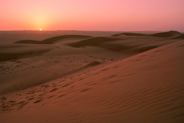 Naklejka na ściany i meble Dunes of the Wahiba Sand Desert at dawn (Oman)