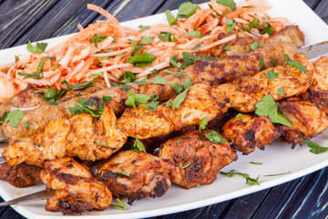 delicious grilled lamb shashlik with on the table