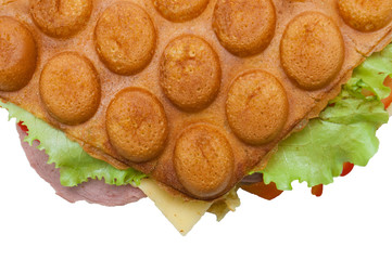 Bubble waffle, street food, hong kong, thai waffle on a white background, view from the top