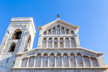Neo Gothic facade of Cagliari Cathedral of Saint Mary in Sardinia Iisland, Italy