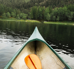 Canoe on the lake at mount Floyen. Bergen