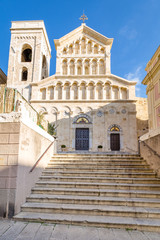Fototapeta na wymiar Neo Gothic facade of Cagliari Cathedral of Saint Mary in Sardinia Iisland, Italy