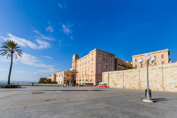Bastion Saint Remy and the panoramic Terrace Umberto form which you can enjoy a wide view of the city and of the port of Cagliari, Sardinia, Italy
