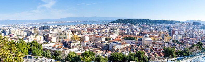 Fototapeta na wymiar Panoramic view from the old town of Cagliari, capital of Sardinia, Italy