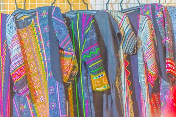 Thai tribal garment and clothing for sale at the local flea market.