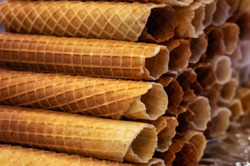 wafer tube pyramid on the counter closeup