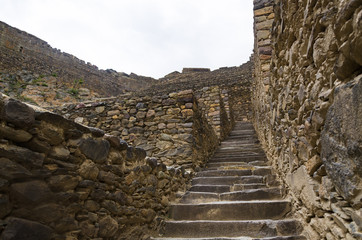 Fototapeta na wymiar Ollantaytambo, Peru. Inca Fortress ruins on the temple hill.