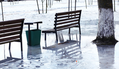 Fototapeta premium bad roads in the city, thaw, ice, dirt