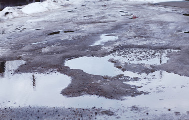 bad roads in the city, thaw, ice, dirt